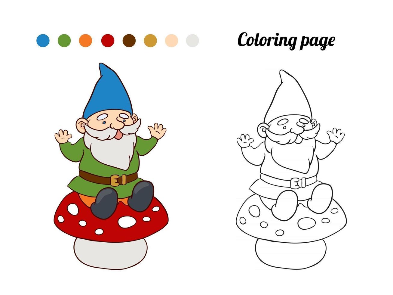 Illustration of cute garden gnome. Coloring page or book for baby vector