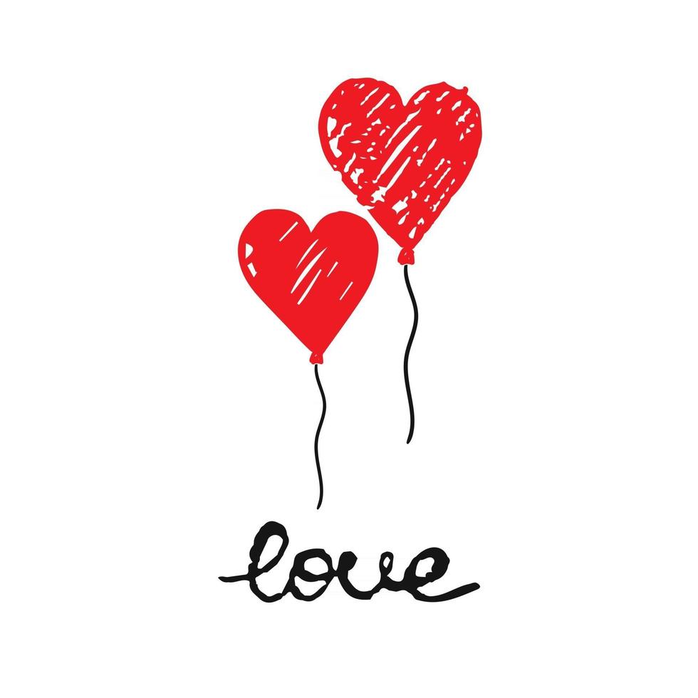 ilustración vectorial con letras dibujadas a mano. amor con globo aerostático en forma de corazón. diseño caligráfico. se puede utilizar para imprimir camisetas, invitaciones, tarjetas de felicitación, carteles, pancartas vector