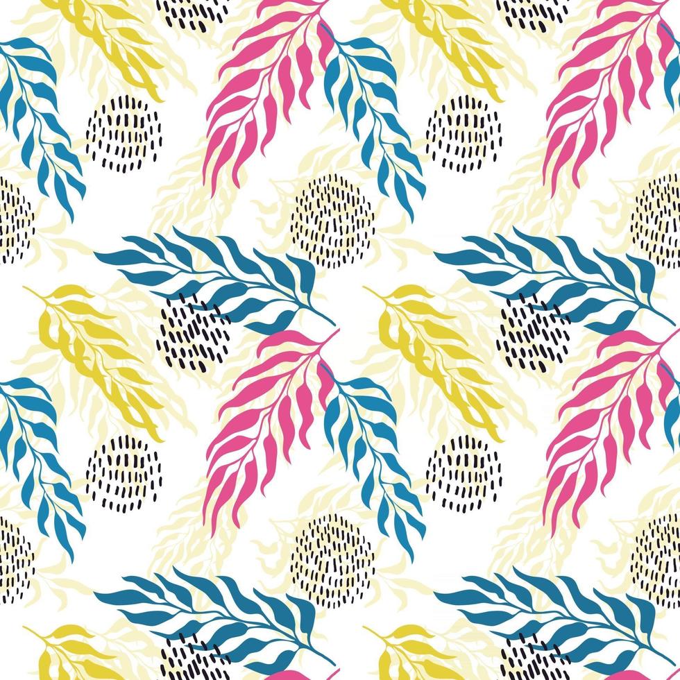 Vector seamless pattern with colorful watercolor illustration of exotic leaves. Use it for wallpaper, textile print, pattern fills, web page, surface textures, wrapping paper, design of presentation