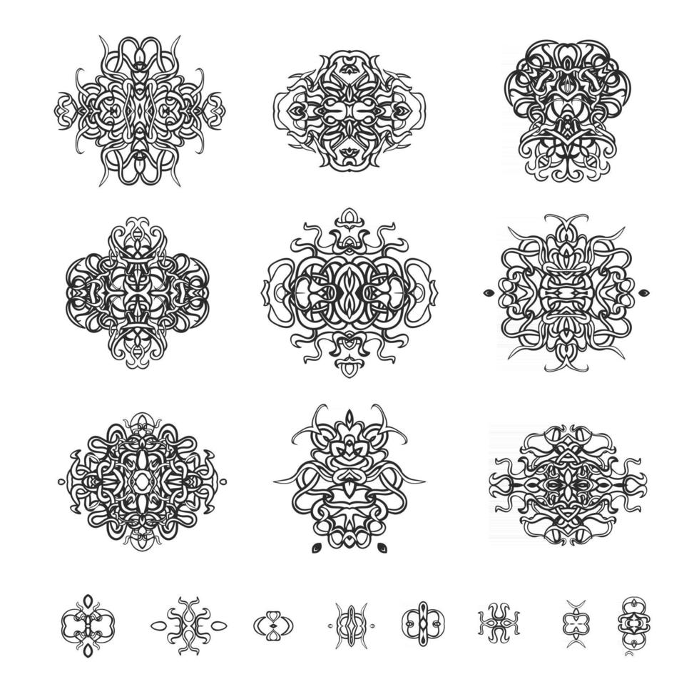 Vector black outline set of ornamental patterns in the oriental style.