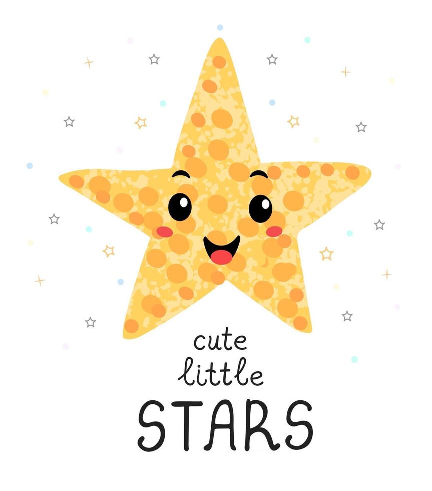 Vector illustration with hand drawn lettering - Cute little star. Colorful typography design for postcard, banner, t-shirt print, invitation, greeting card, poster