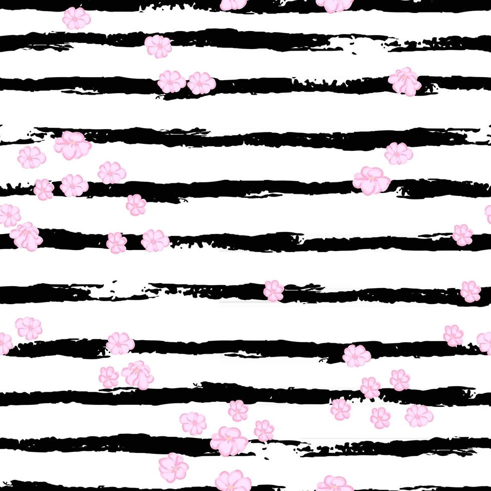 vector patrón de colores sin fisuras con la ilustración de flores sobre fondo de rayas blanco y negro. us itd para papel tapiz, relleno de patrón, página, textura de superficie, impresión textil, papel de regalo