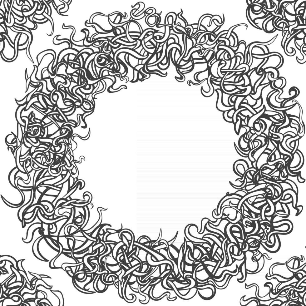 Black and white round floral frame temtlate. Line art floral circle frame. vector