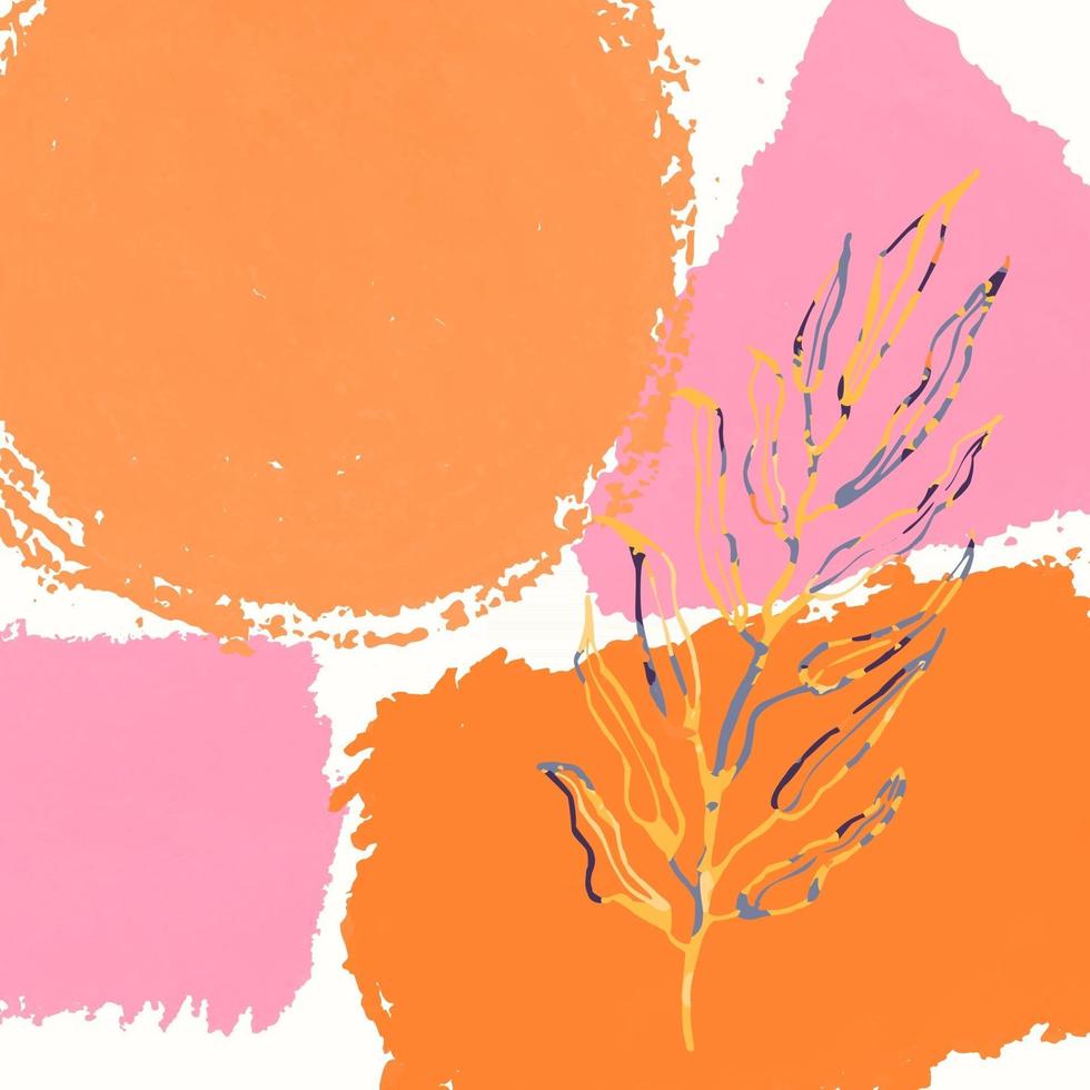 Vector collage modern poster with abstract shapes and illustration of plant. Scandinavian Style. For posters, textile print, greeting card template, social media post