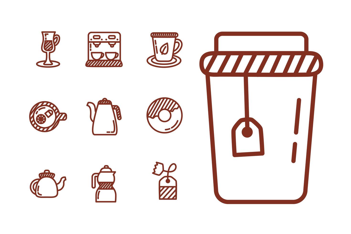 bundle of coffee and tea line style icon vector