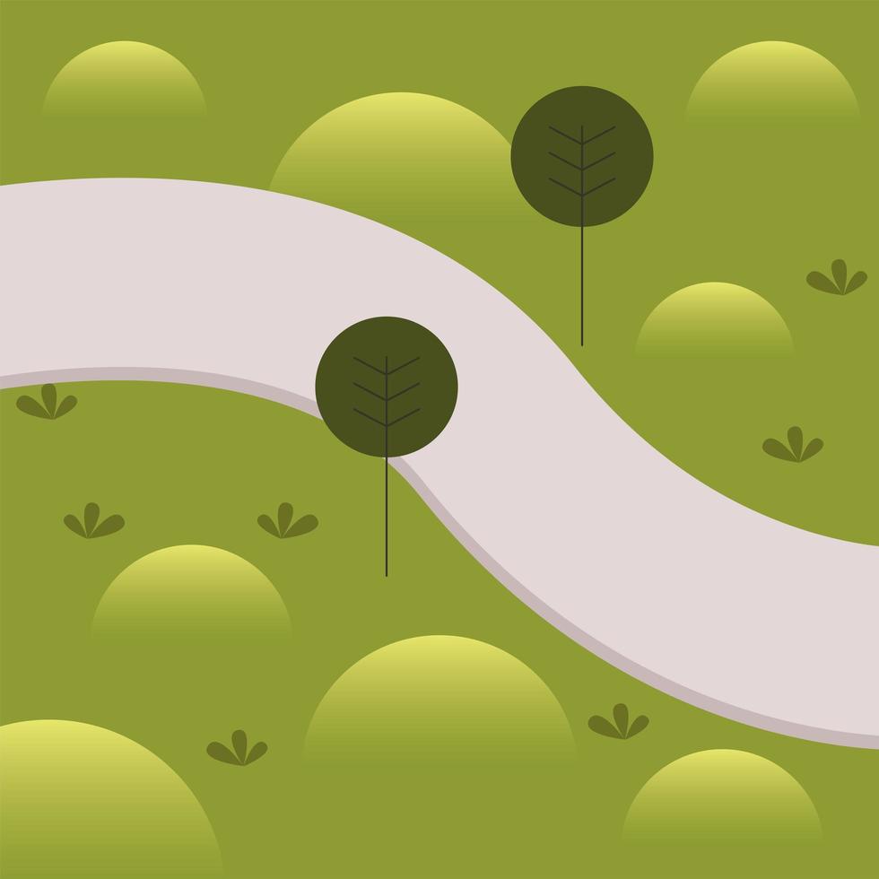 Park landscape with trees and road vector design