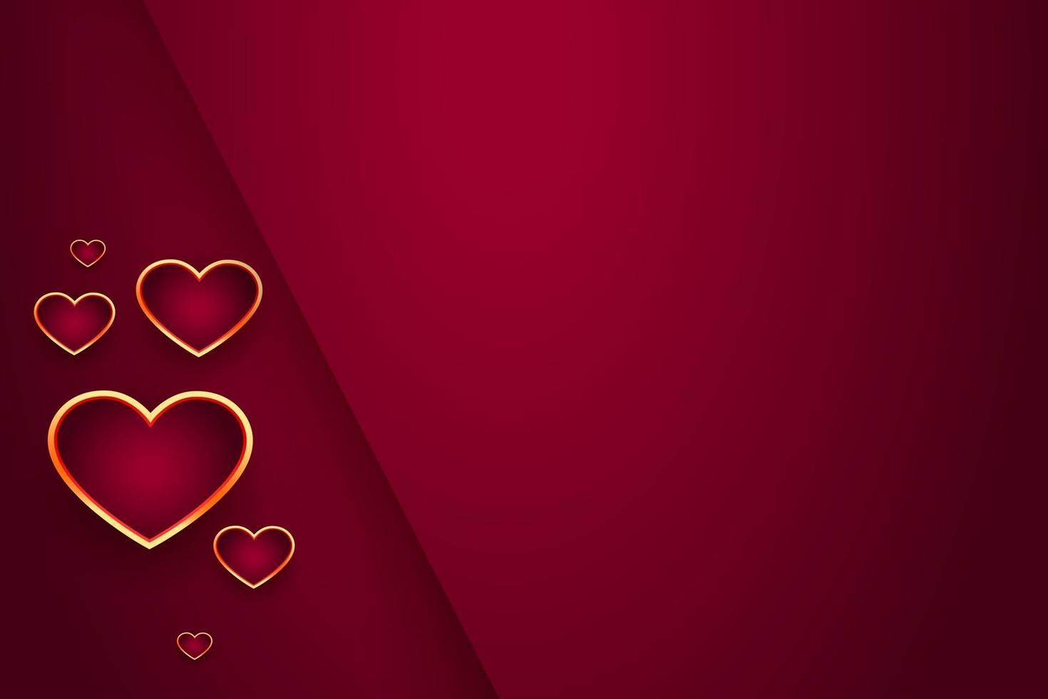 beautiful red background with golden hearts vector