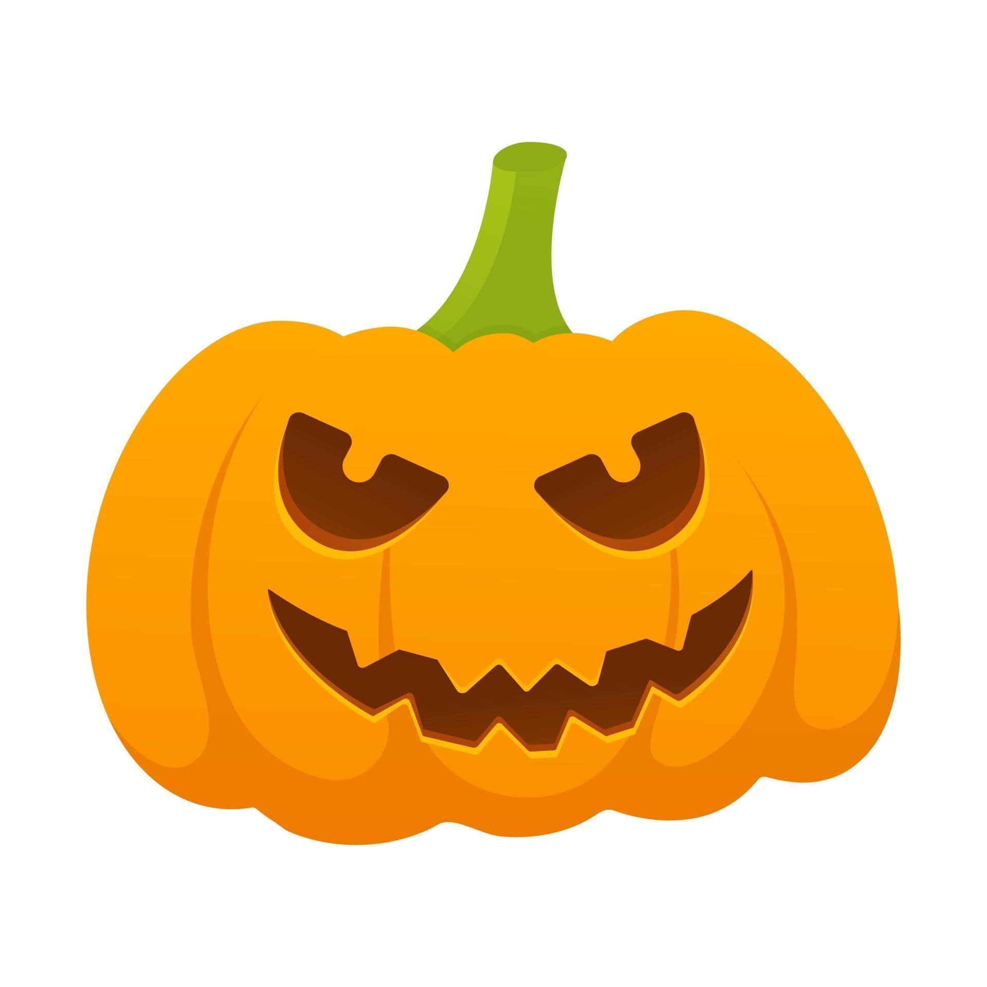Orange halloween pumpkin with scary face expression grimace flat style ...