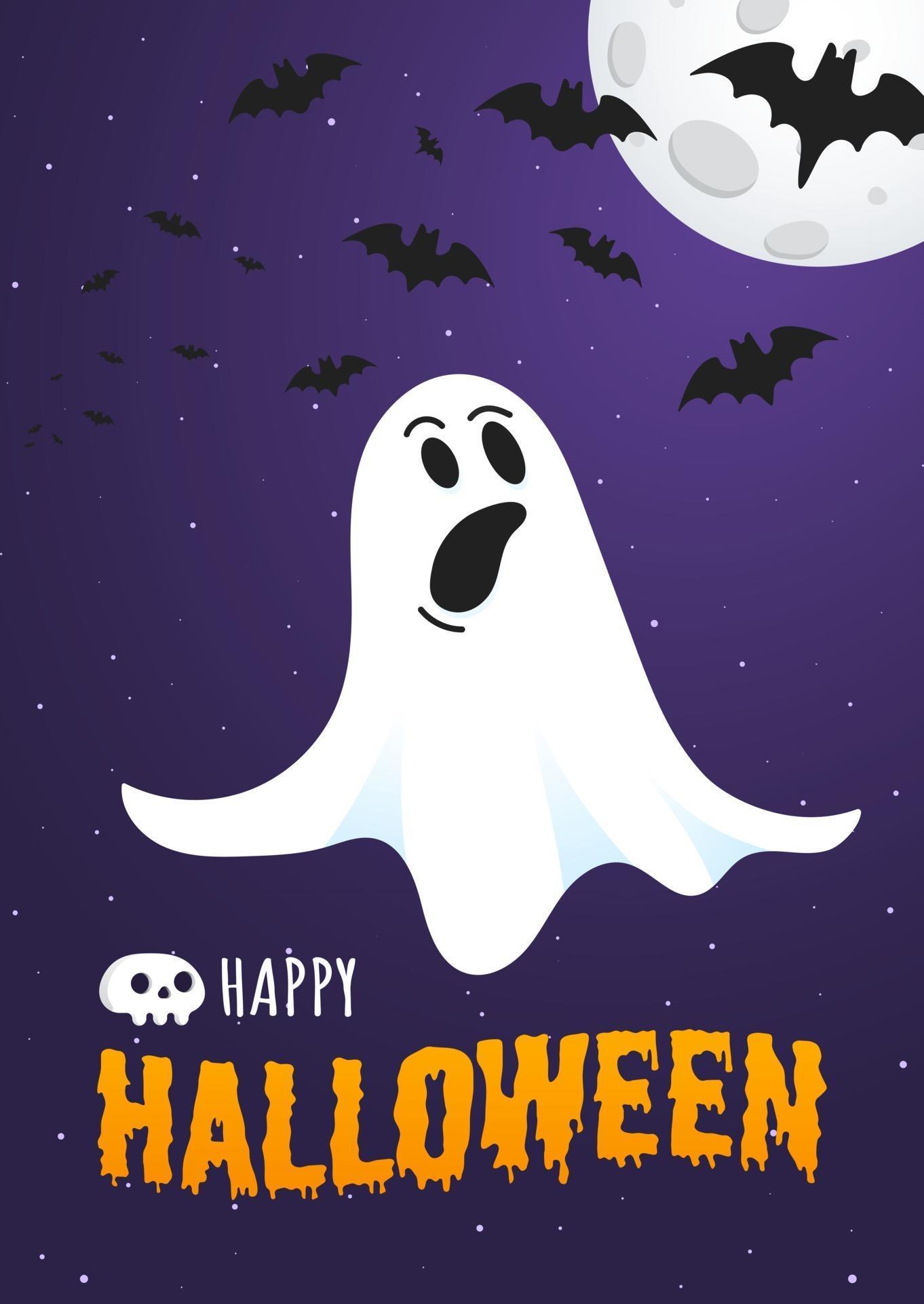 Happy Halloween text postcard banner with ghost scary face 2715078 ...