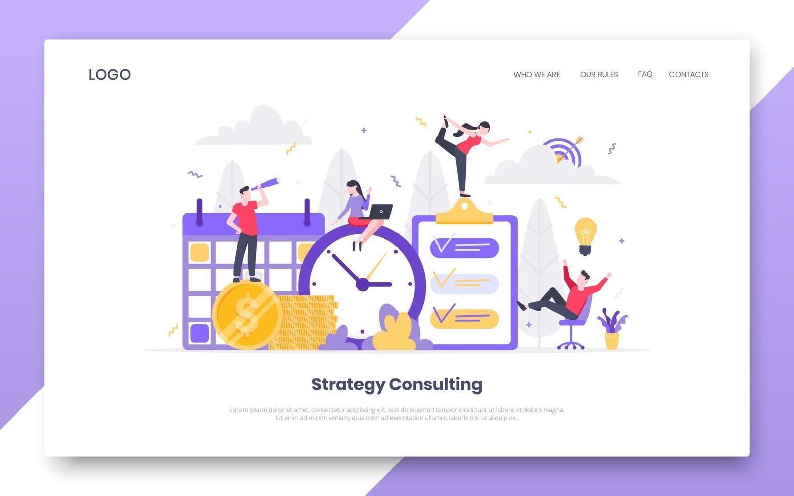 Business time management internet landing page concept template. vector