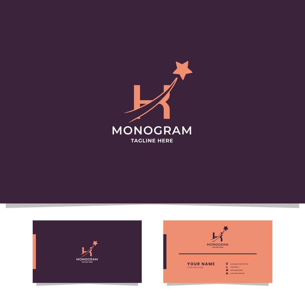 Shooting Star on Letter K Logo with Business Card Template vector