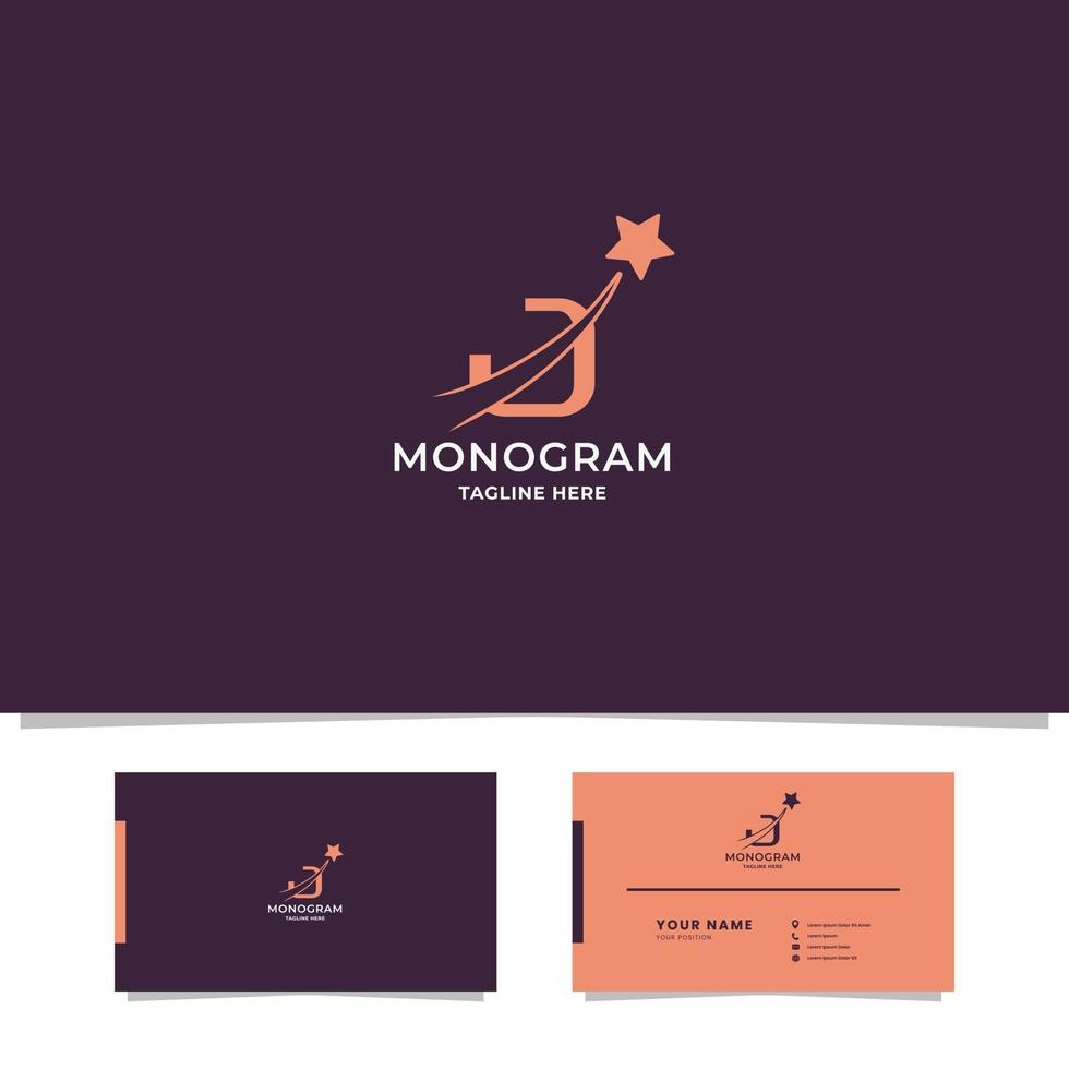 Shooting Star on Letter J Logo with Business Card Template vector