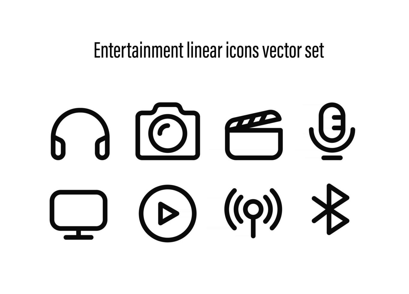 entretenimiento, lineal, iconos, vector, conjunto vector