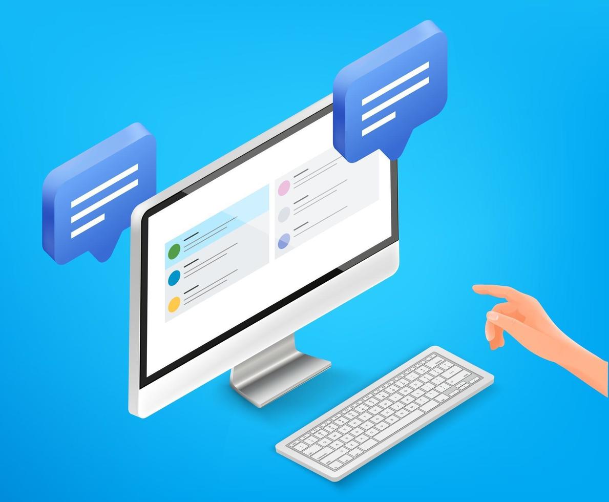 Man using communication application on computer vector