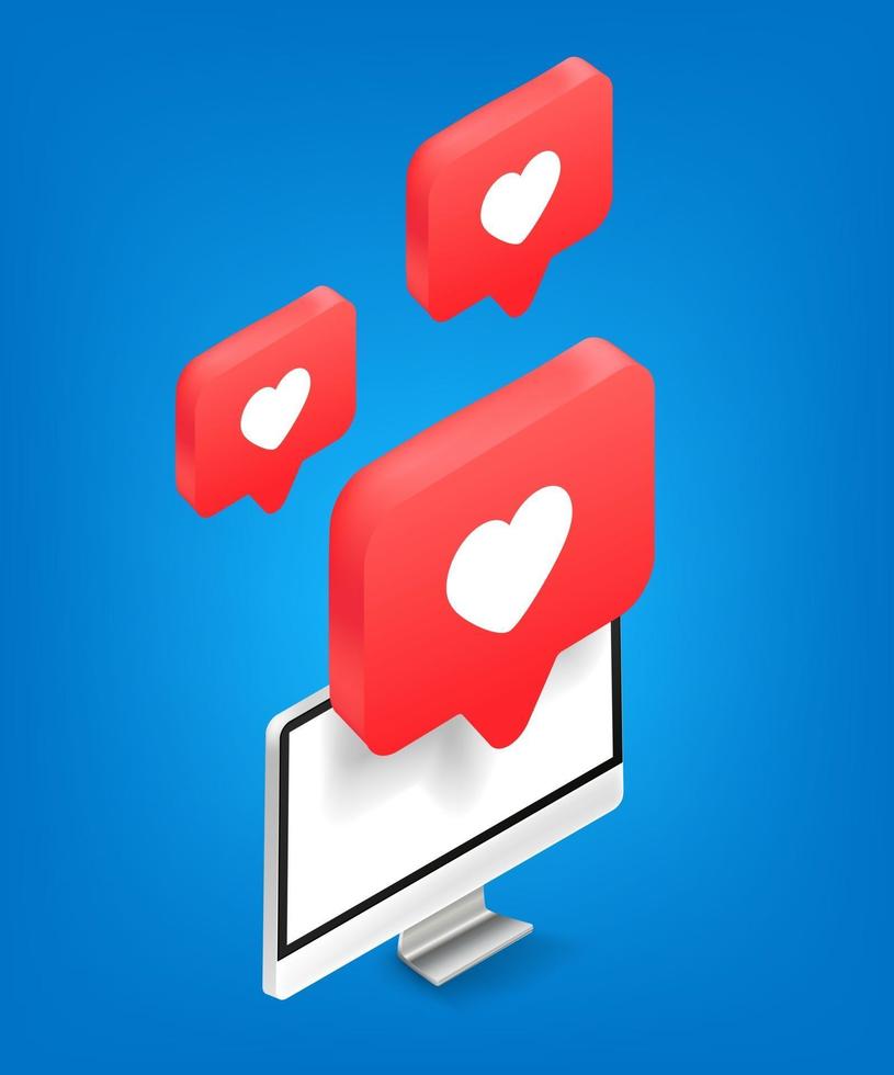 Social media reactions concept. Isometric vector illustration isolated
