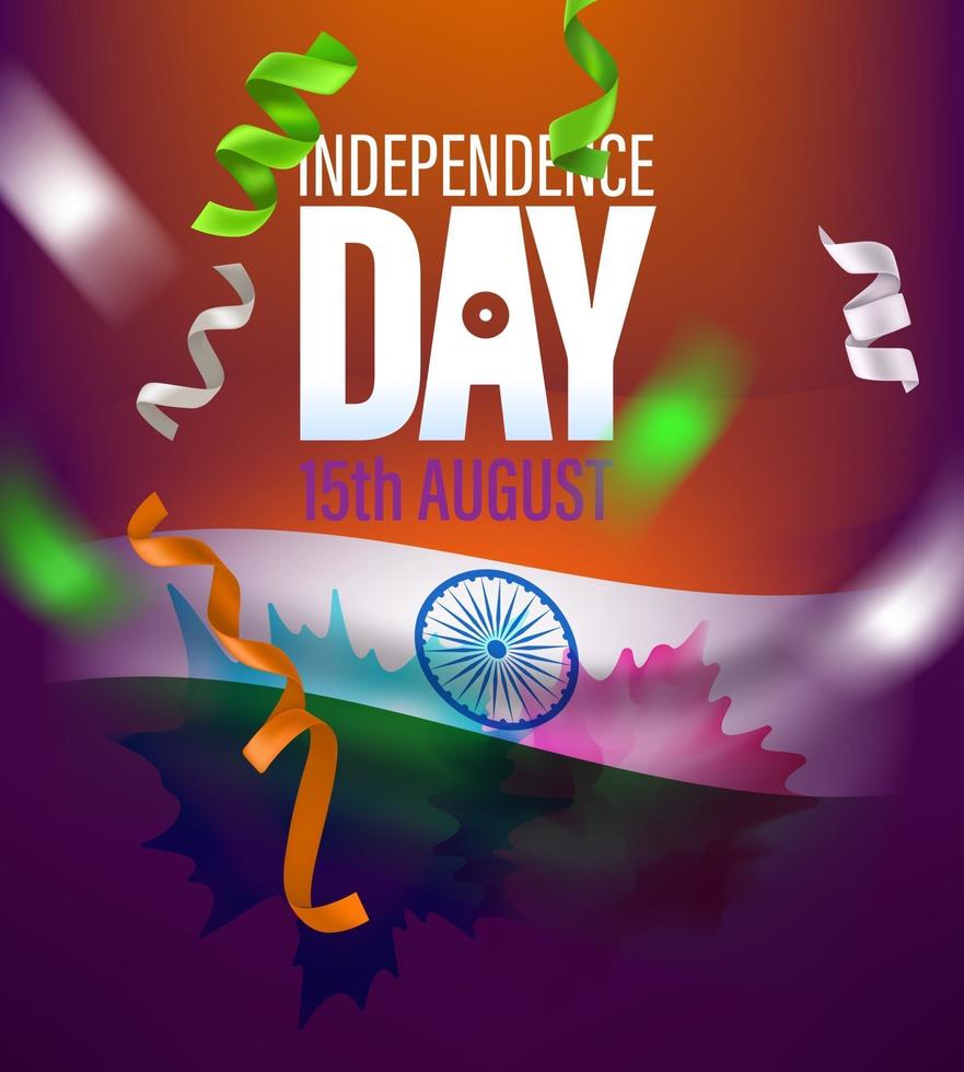 tarjeta de felicitación de vector de día de la independencia de india con bandera e inscripción