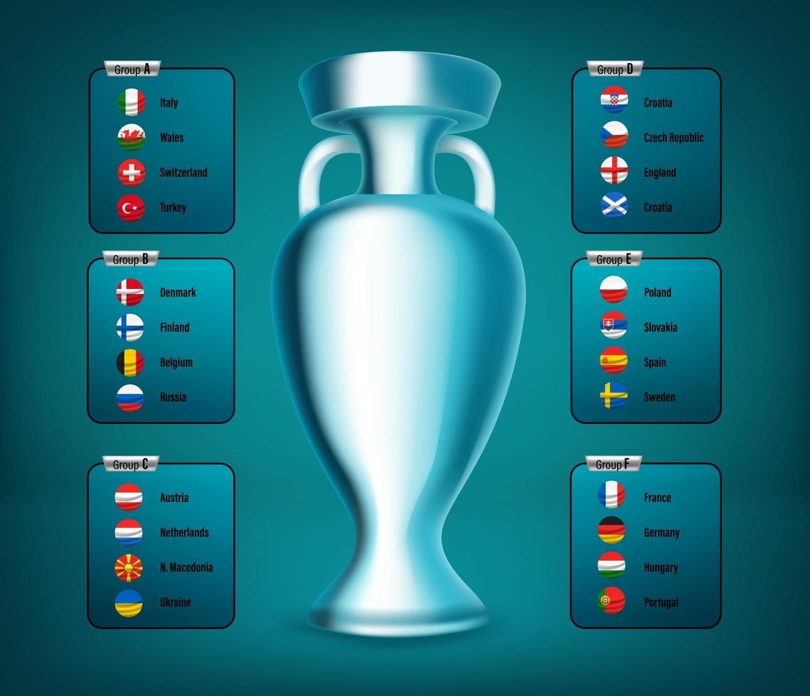 Soccer tournament group scheme with flags and cup vector