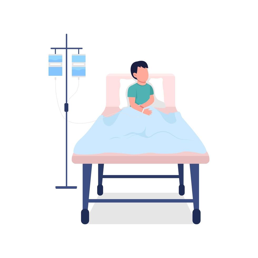 Kid in hospital bed semi flat color vector character