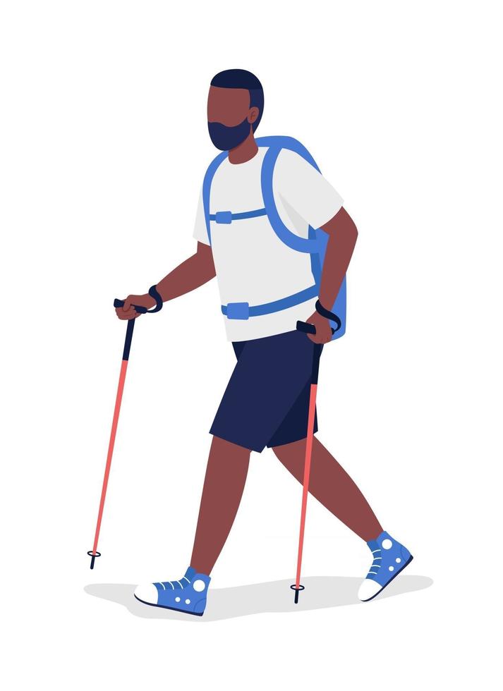 Man hiking semi flat color vector character