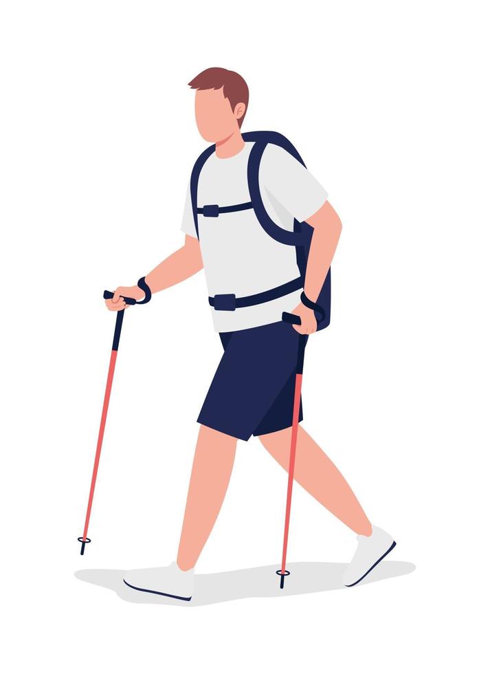 Man on nordic walk semi flat color vector character