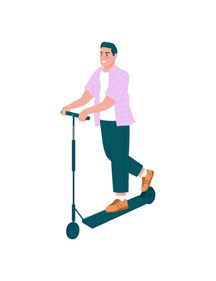 Smiling man on e-scooter flat color vector detailed character