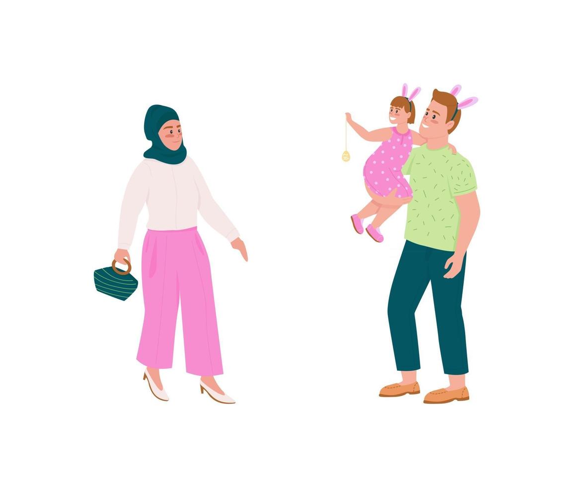 Happy family flat color vector detailed character set
