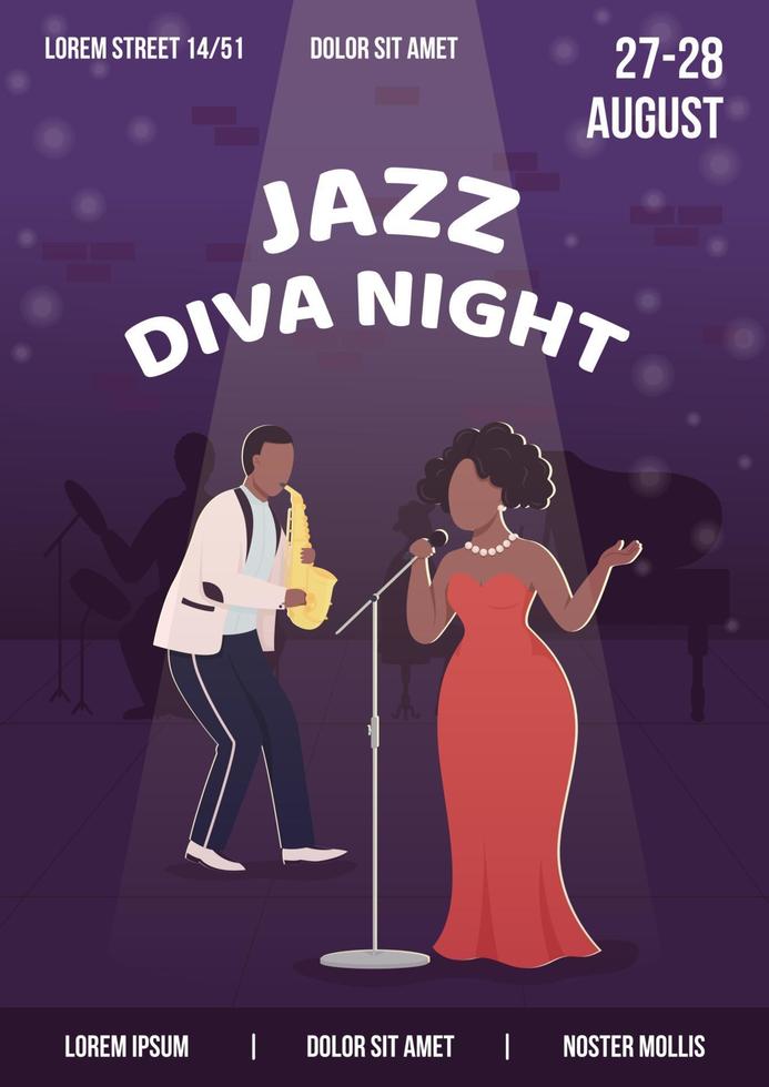 Jazz diva night poster flat vector template