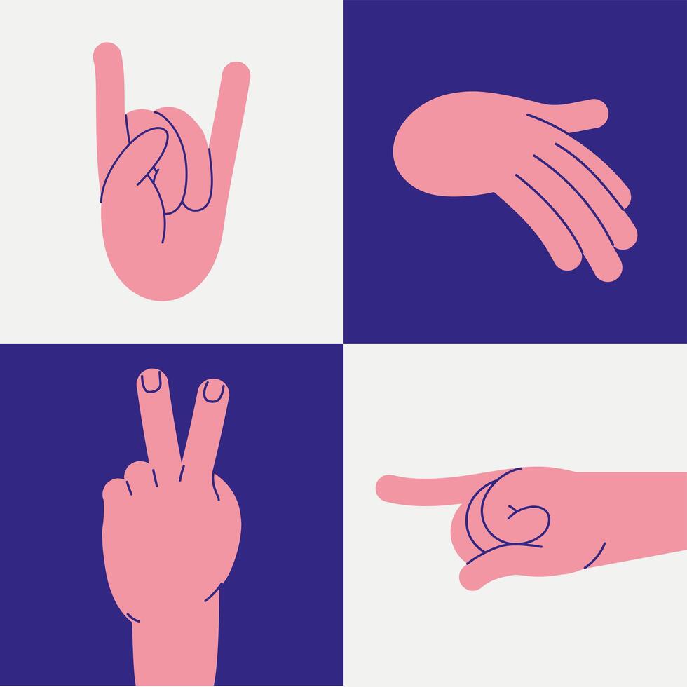 four hands gestures vector