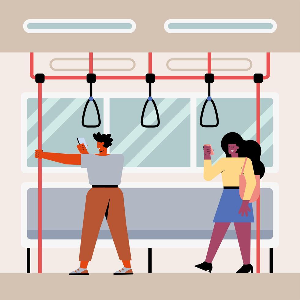 couple in the subway vector