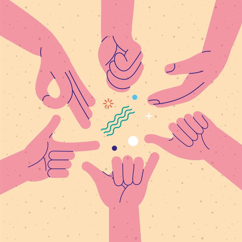 hands six gestures vector