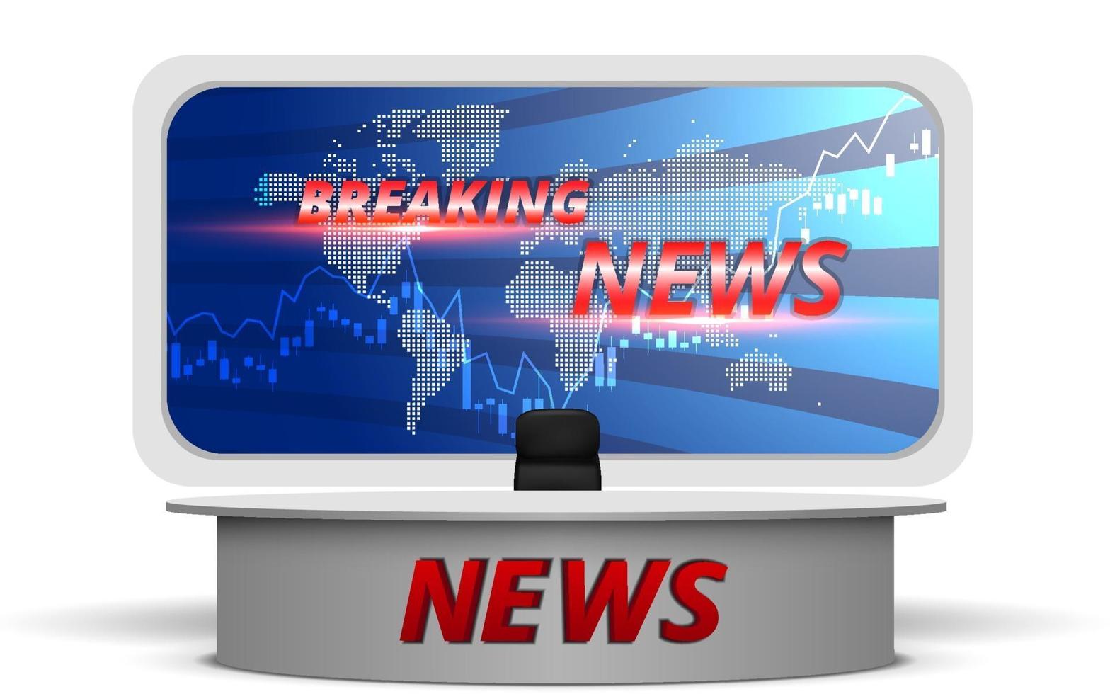 white table with breaking news on led screen background in the news studio room vector