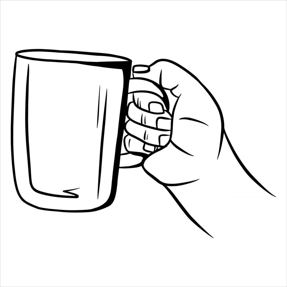 Cup with tea in hand A fragrant cup of tea for breakfast A restaurant Cartoon style vector