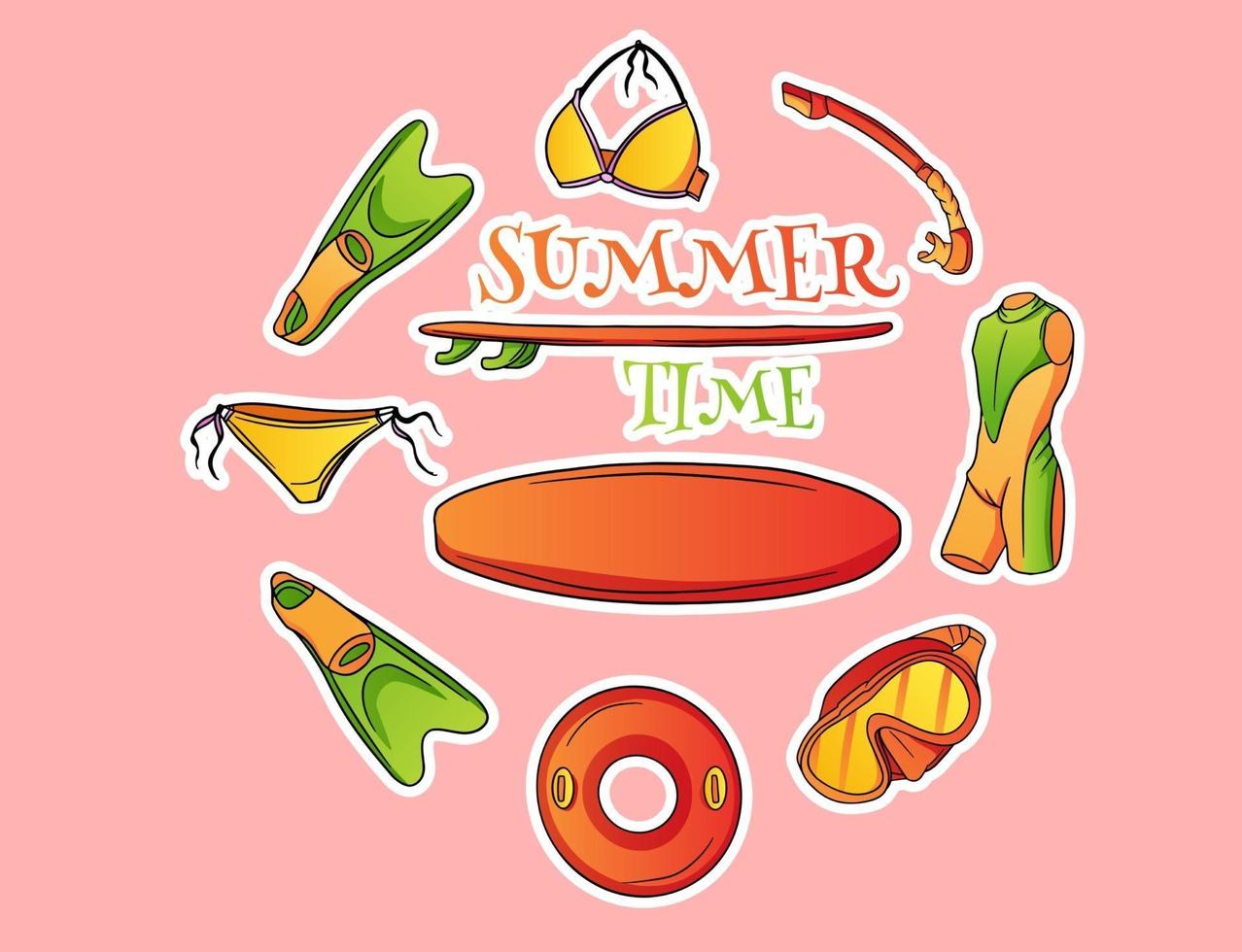 Summer seaside leisure items Water sport cartoon style vector