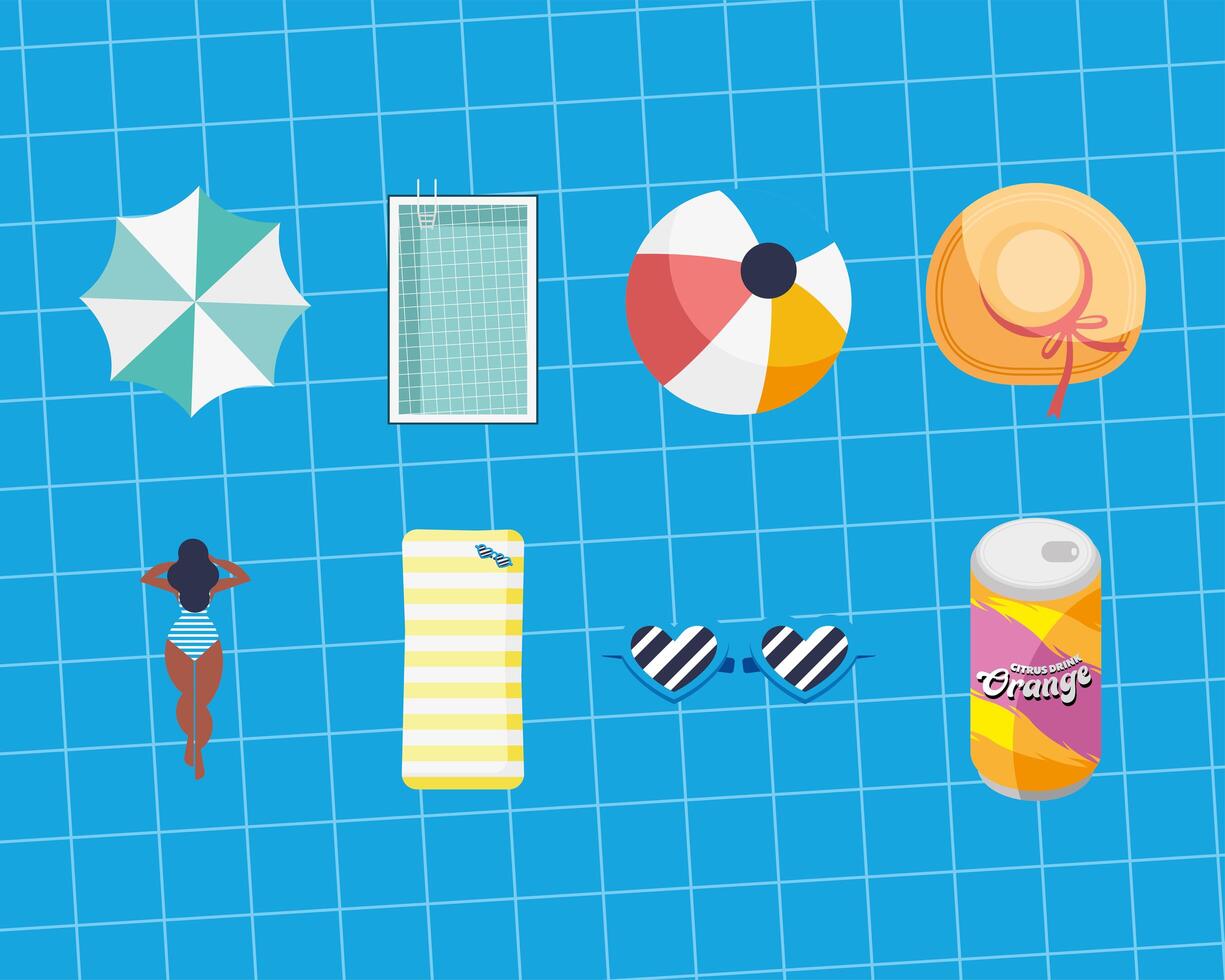 summer vacations eight icons vector