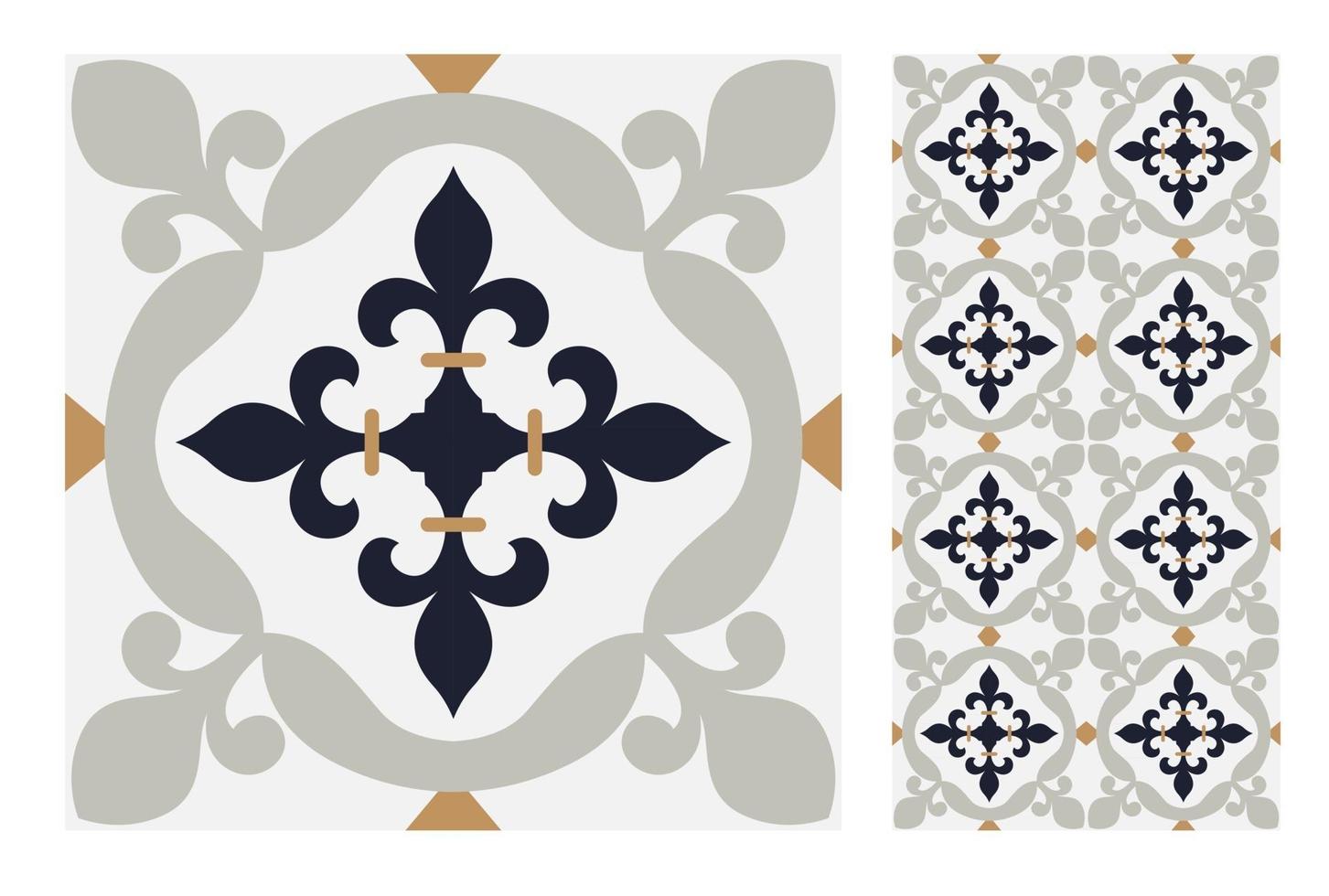 vintage tiles patterns antique seamless design vector