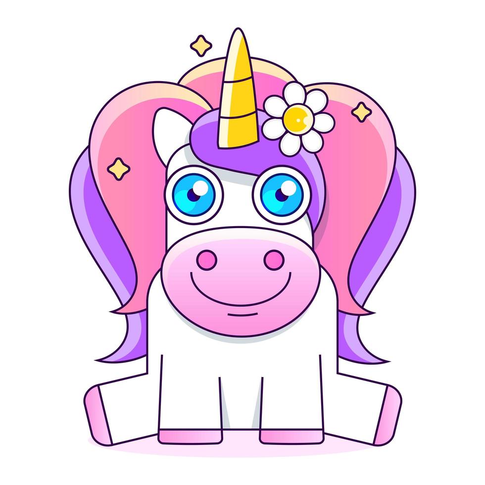 hermoso unicornio con ilustración de estrellas lindo pequeño rosa mágico vector