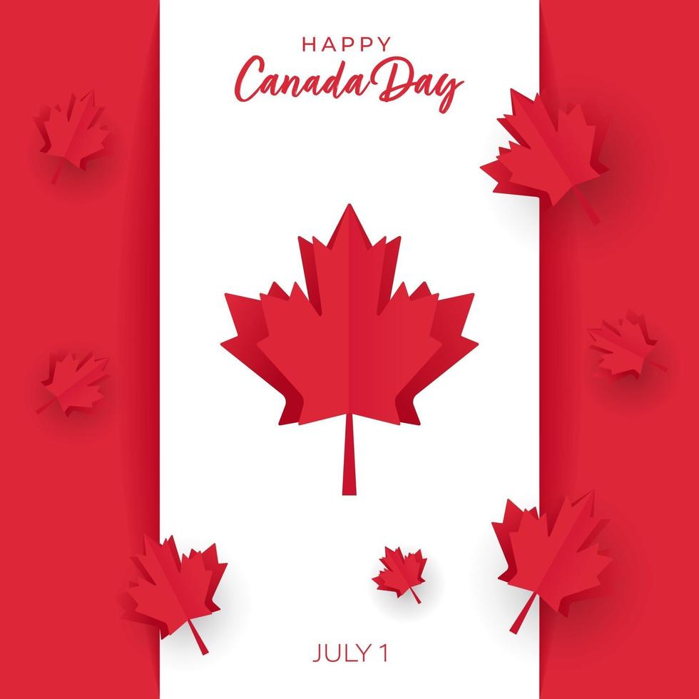 Canada Day card with Flag and Paper cut Maple Leaves vector