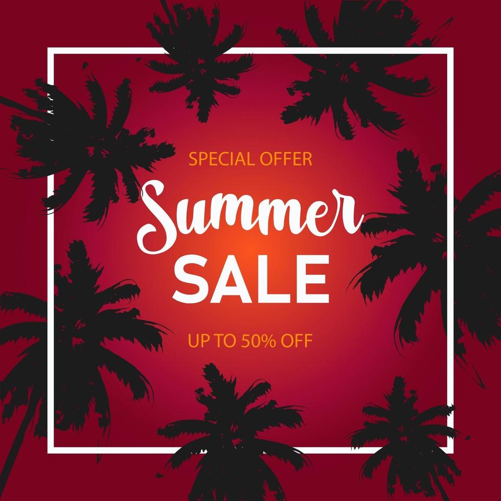 Summer sale vector banner template with tropical palm