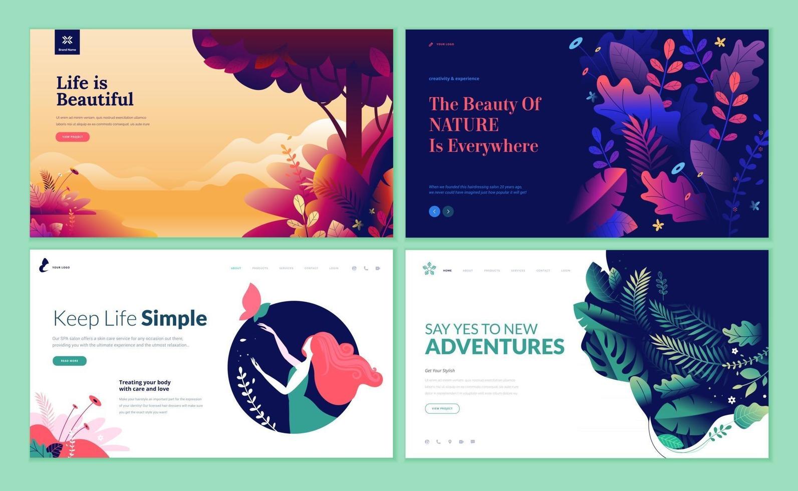 Set of Beauty and Nature Web Page Design Templates vector