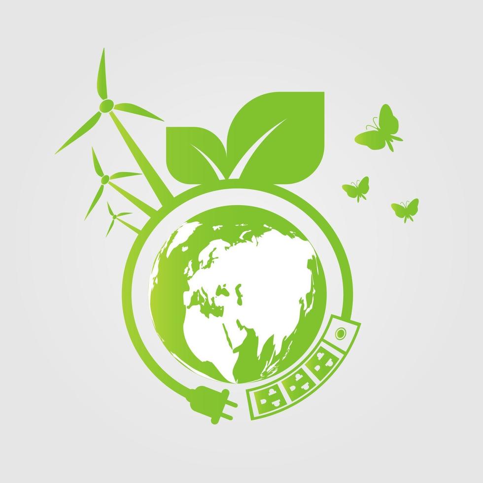 ideas energéticas salvar el mundo concepto enchufe ecología verde vector