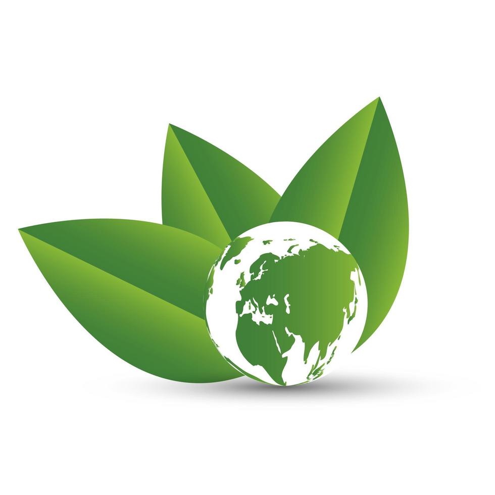 Earth symbol with green leaves around Ecology Green cities help the world with eco friendly concept ideas vector