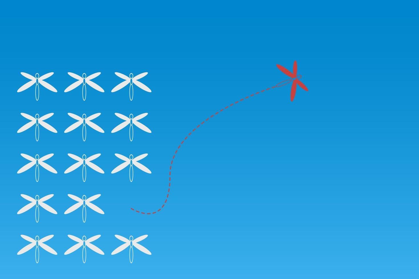 Have leadership or different concepts with directions Flying insects Red and white paper and route lines on a blue background vector