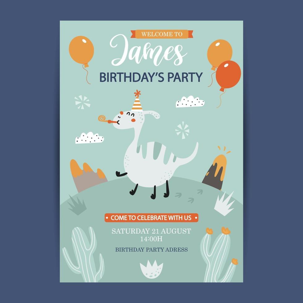Birthday card template with dinosaur vector