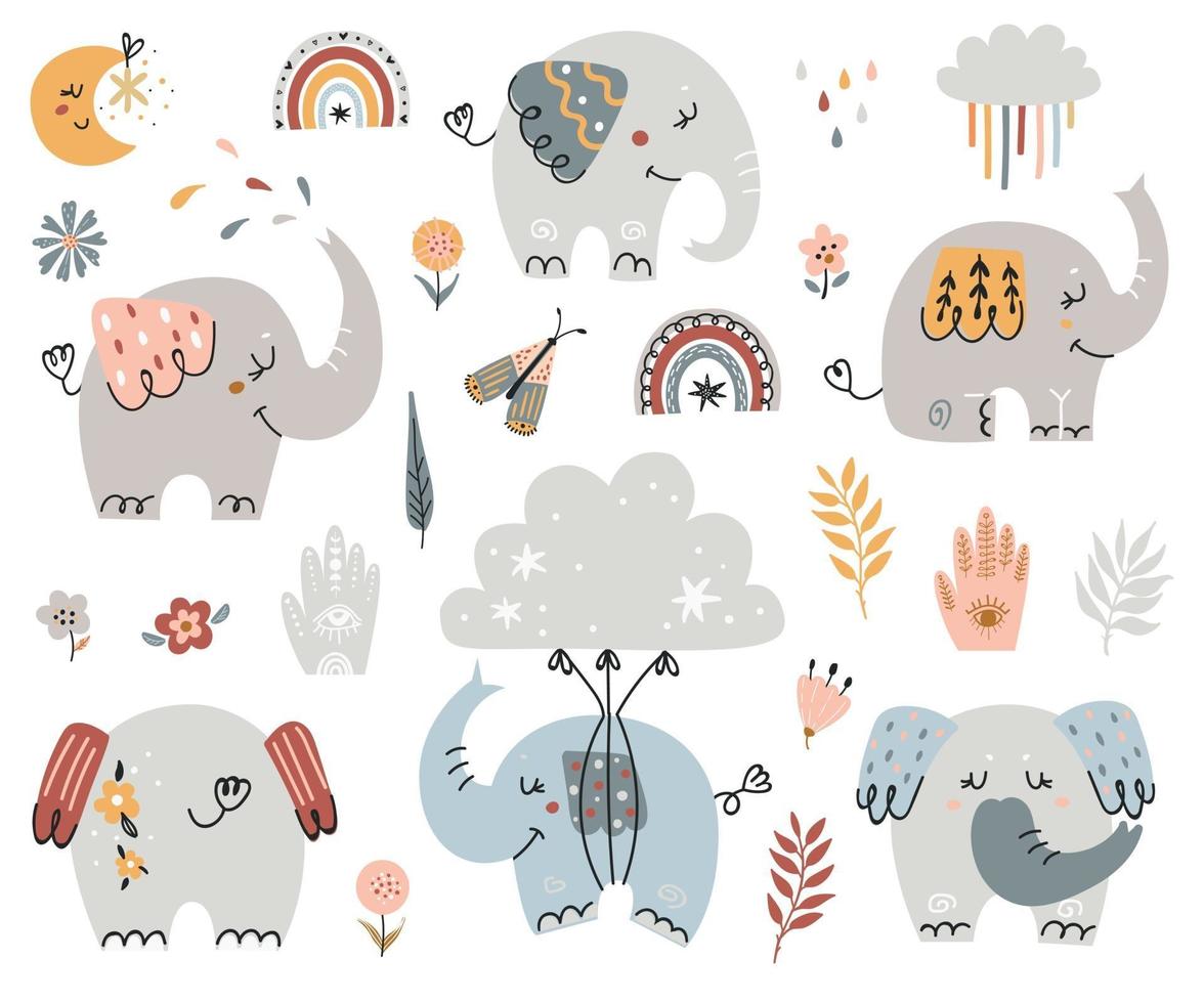 Boho elephants Collection vector