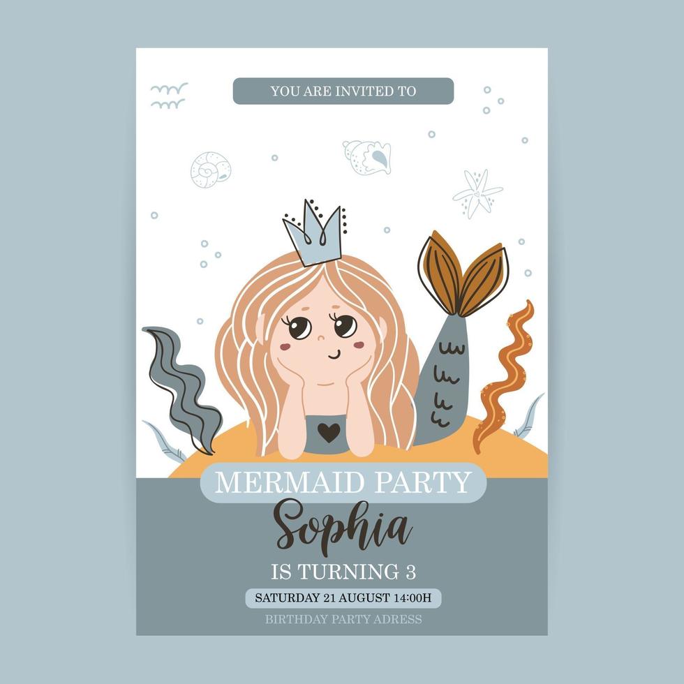 Birthday card template with mermaid vector