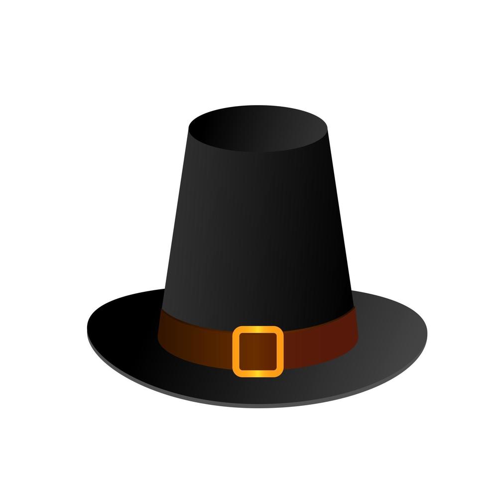 Sombrero de peregrino negro feliz día de acción de gracias otoño cosecha tradicional concepto de vacaciones ilustración vectorial plana vector