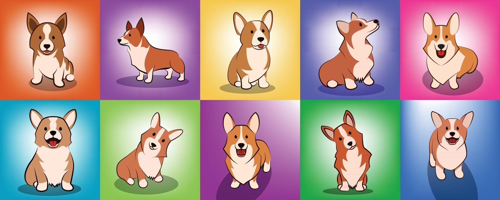 conjunto de ilustración vectorial de dibujos animados lindo de un cachorro de perro corgi vector