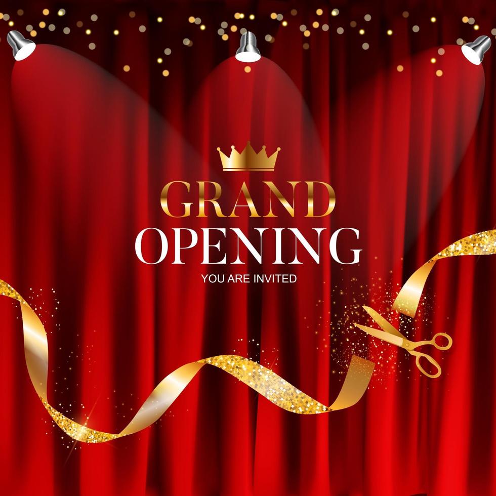 Grand Opening Card with Ribbon and Scissors Background vector