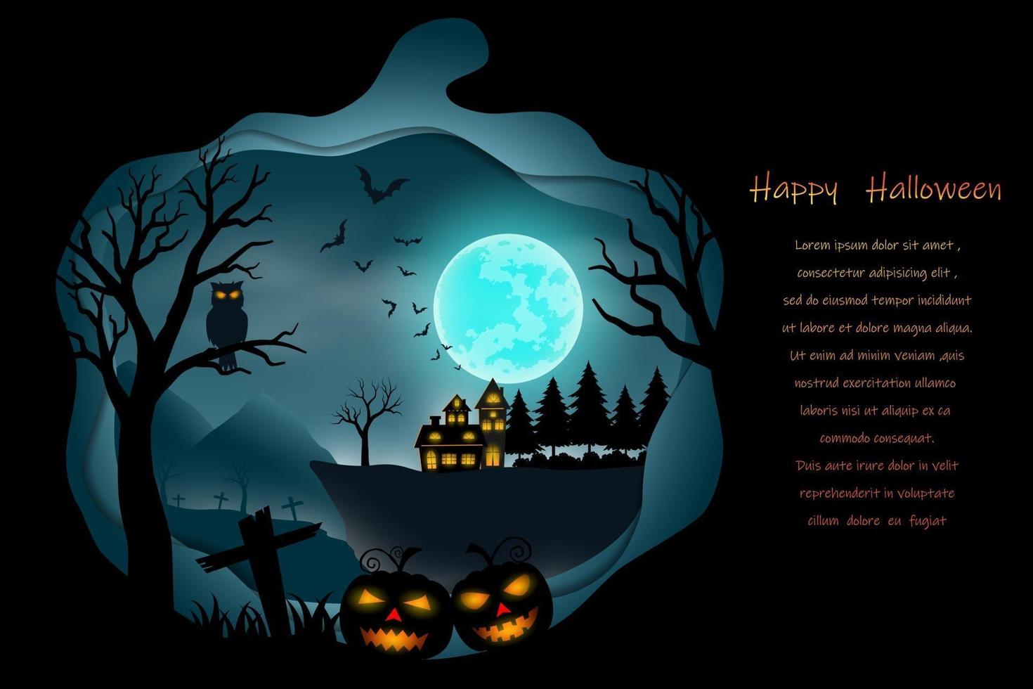 Happy Halloween with full moon on dark blue background and place for your text vector