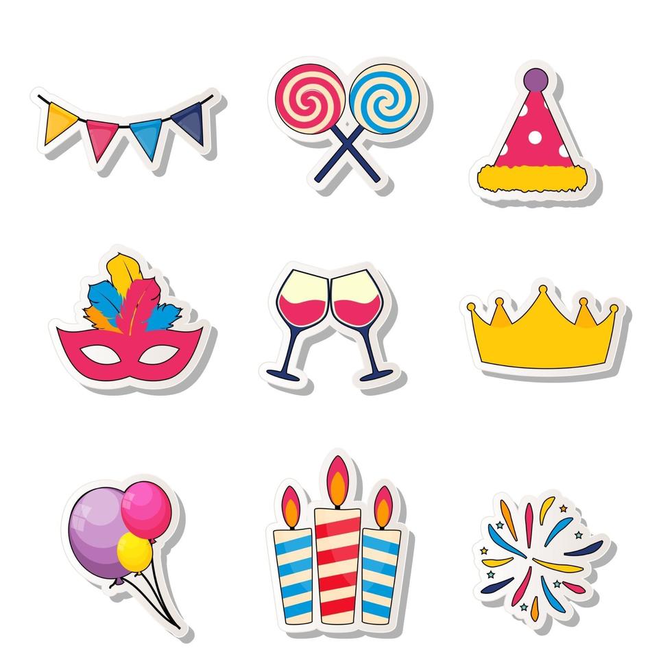 Birthday Party Sticker Collection Set Icon with Cake vector